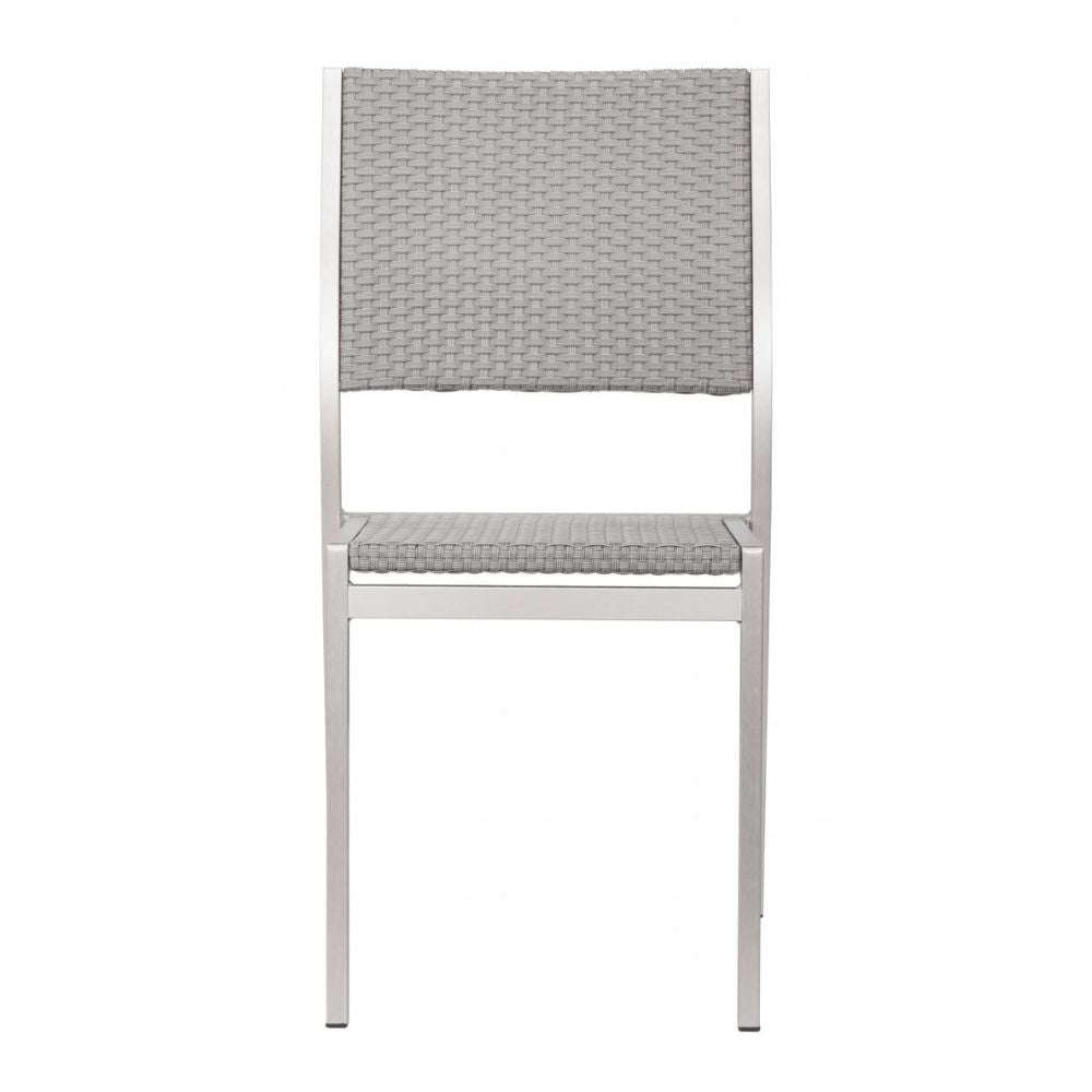 Silla Zuo Metropolitan gris sin brazos con estructura de aluminio cepillado y asiento de polietileno