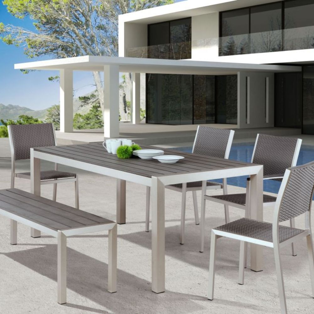 Silla Zuo Metropolitan gris sin brazos con estructura de aluminio cepillado y asiento de polietileno