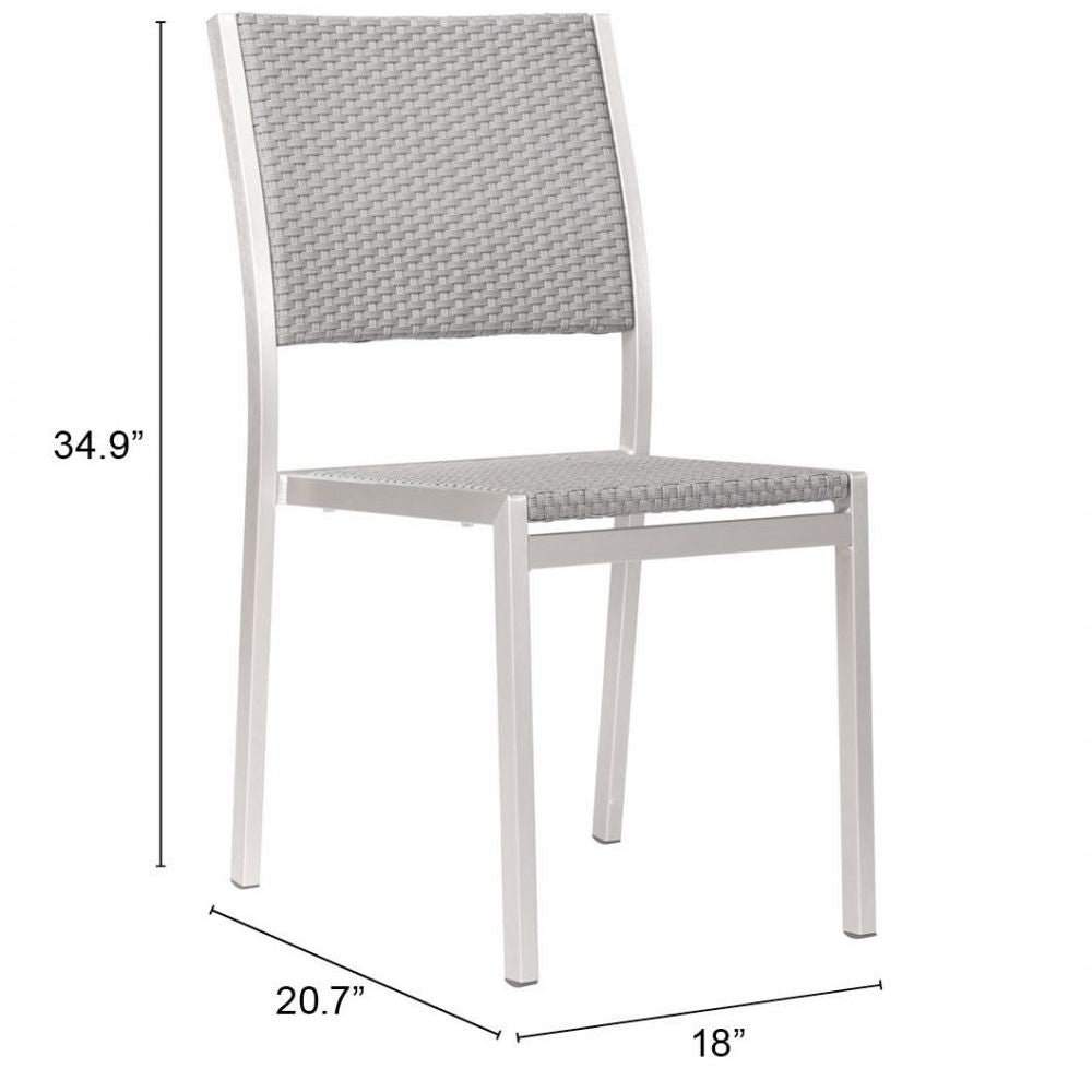 Silla Zuo Metropolitan gris sin brazos con estructura de aluminio cepillado y asiento de polietileno