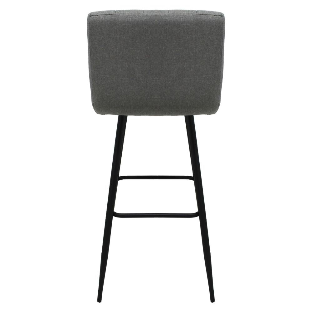 Banco alto Kingstrong Pizol con asiento y respaldo tapizados en tela y base de metal en acabado mate.