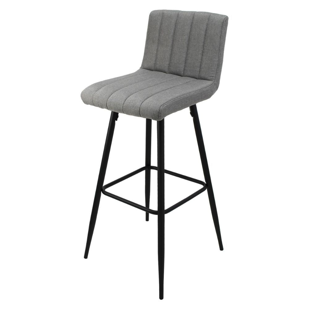 Banco alto Kingstrong Pizol con asiento y respaldo tapizados en tela y base de metal en acabado mate.