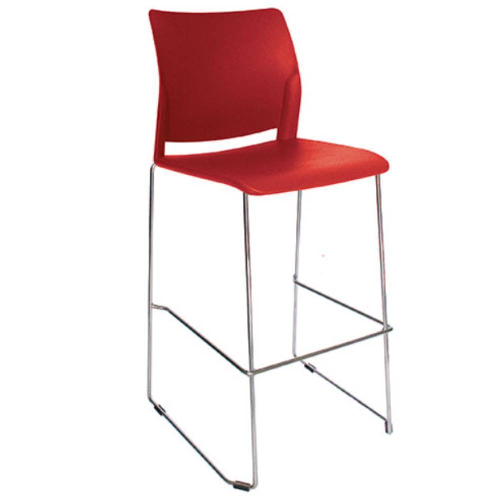 Banco alto Offiho Alpha OHV-102ALTA con estructura de acero cromado y asiento de polipropileno de color