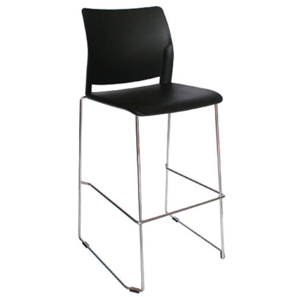 Banco alto Offiho Alpha OHV-102ALTA con estructura de acero cromado y asiento de polipropileno de color