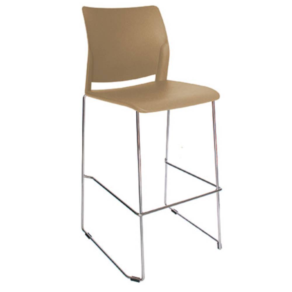 Banco alto Offiho Alpha OHV-102ALTA con estructura de acero cromado y asiento de polipropileno de color