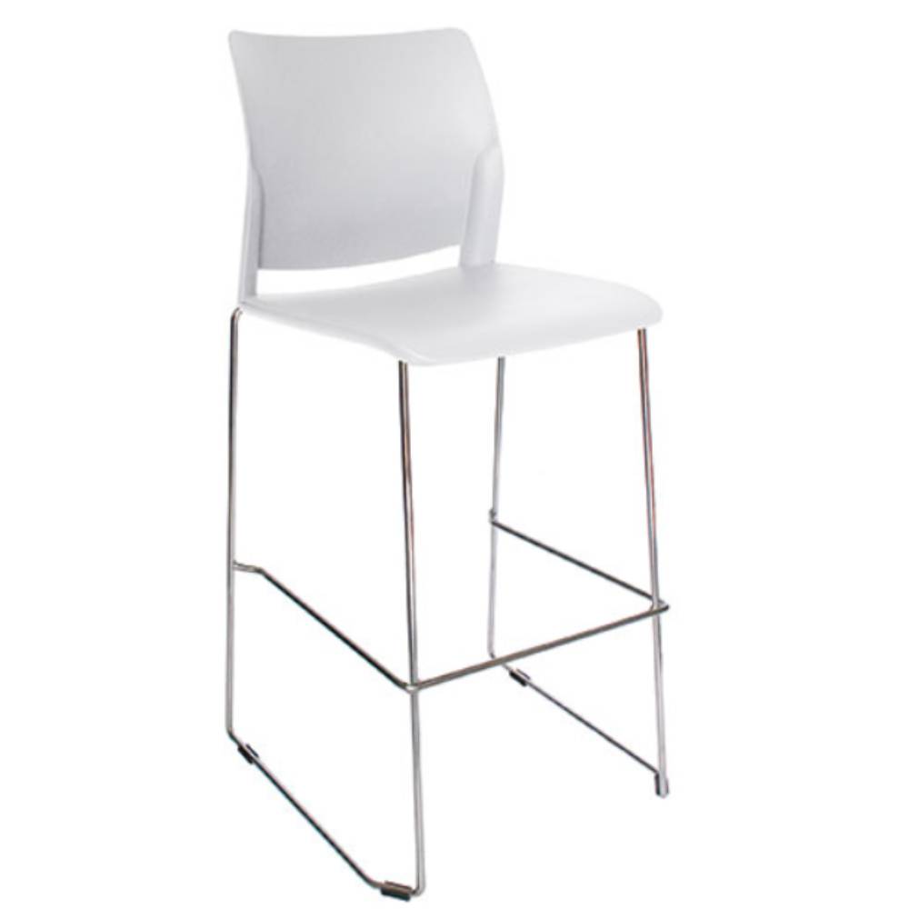 Banco alto Offiho Alpha OHV-102ALTA con estructura de acero cromado y asiento de polipropileno de color