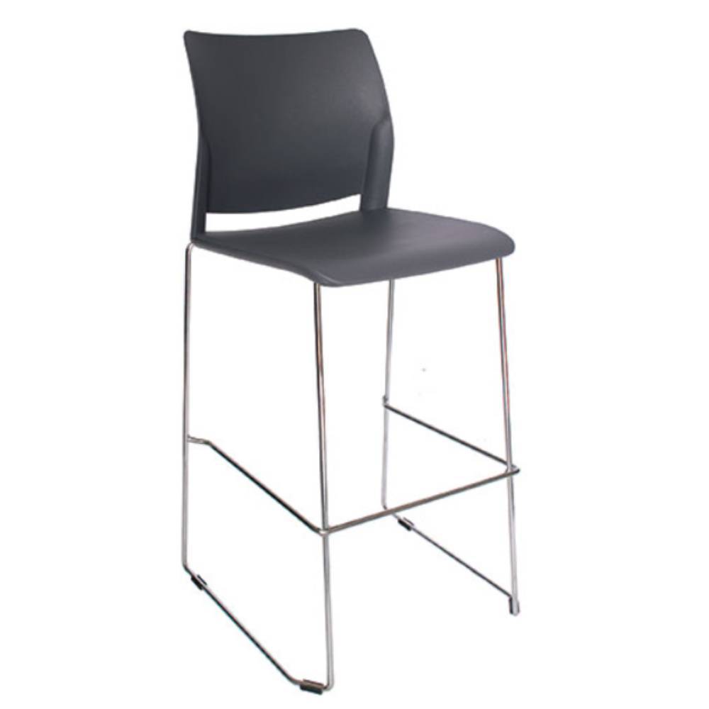Banco alto Offiho Alpha OHV-102ALTA con estructura de acero cromado y asiento de polipropileno de color