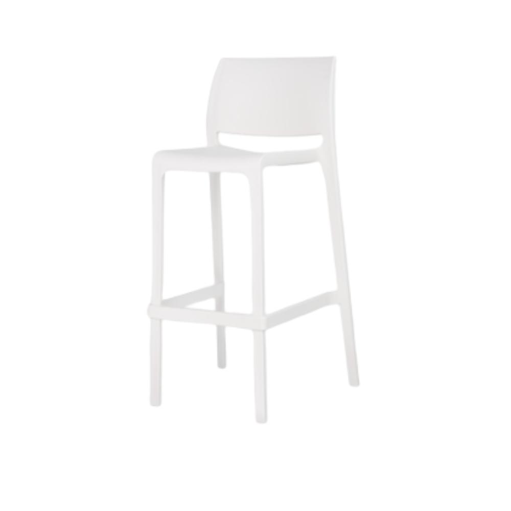 Banco alto Offiho Sensilla OHV-7211B de polipropileno en una sola pieza, apilable, con respaldo y patas integradas.