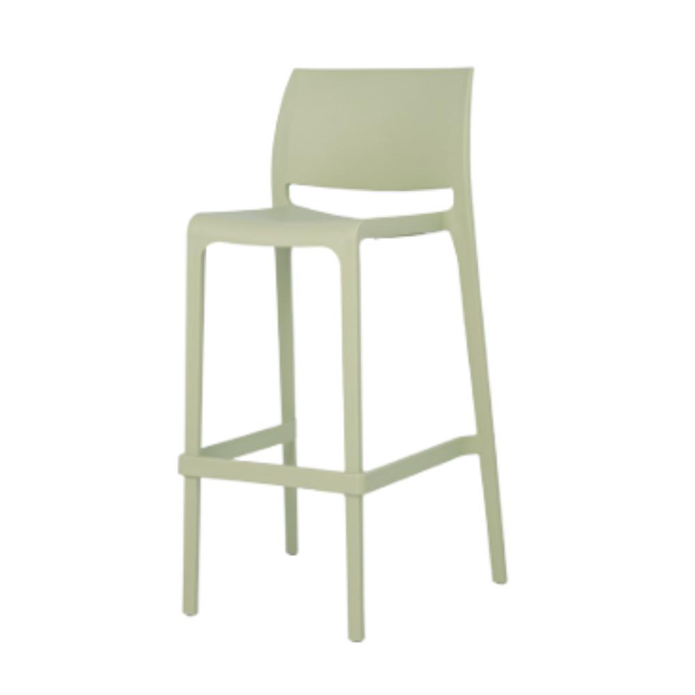 Banco alto Offiho Sensilla OHV-7211B de polipropileno en una sola pieza, apilable, con respaldo y patas integradas.