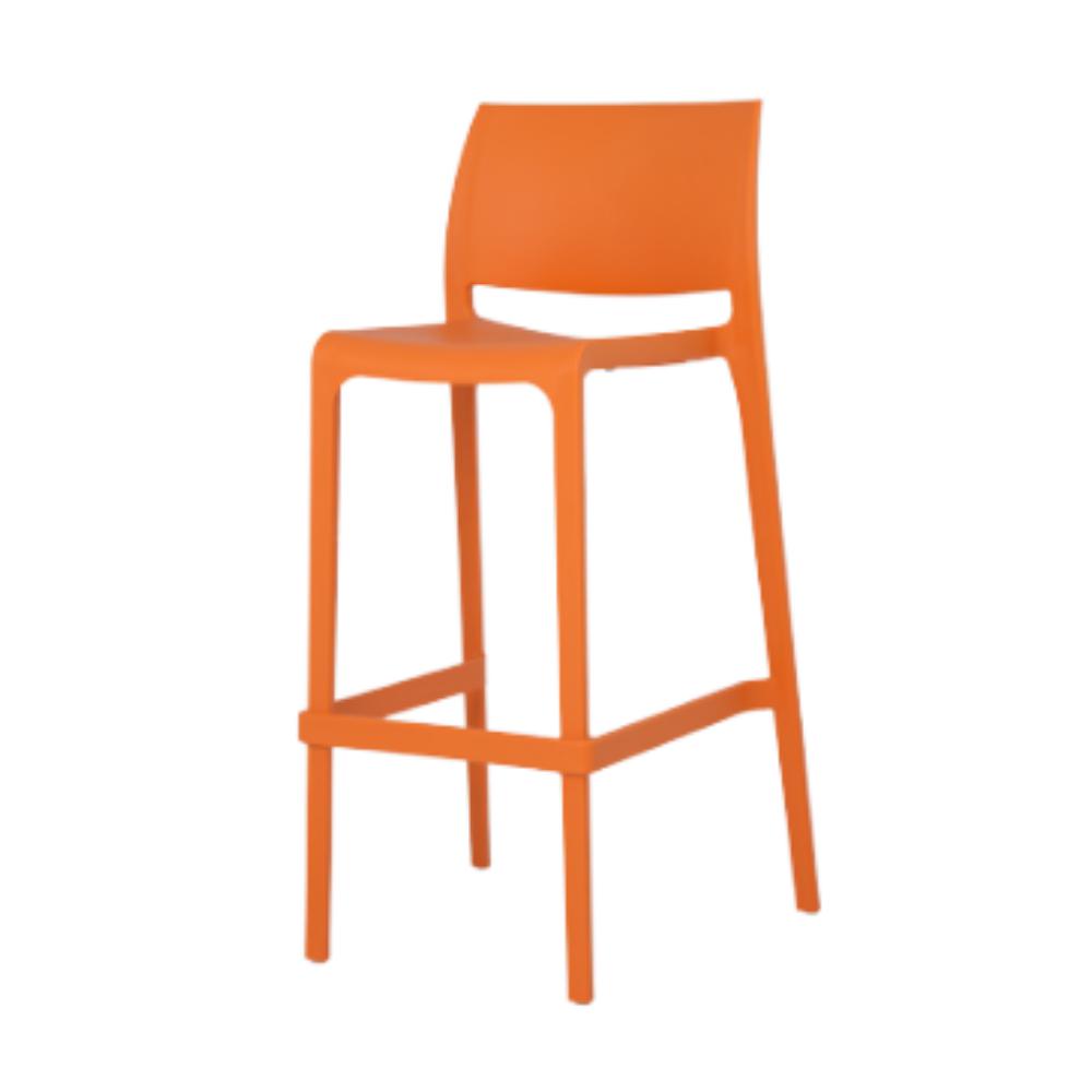 Banco alto Offiho Sensilla OHV-7211B de polipropileno en una sola pieza, apilable, con respaldo y patas integradas.