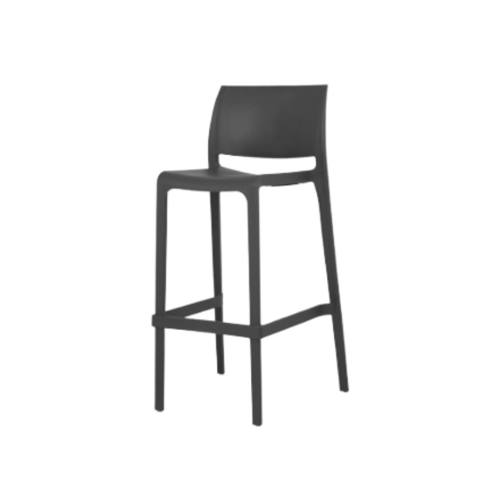 Banco alto Offiho Sensilla OHV-7211B de polipropileno en una sola pieza, apilable, con respaldo y patas integradas.