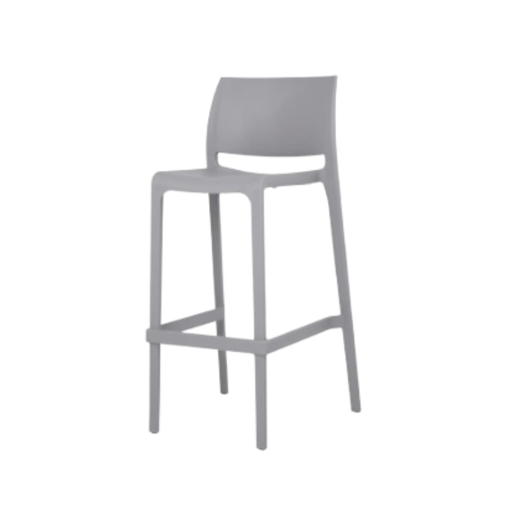 Banco alto Offiho Sensilla OHV-7211B de polipropileno en una sola pieza, apilable, con respaldo y patas integradas.