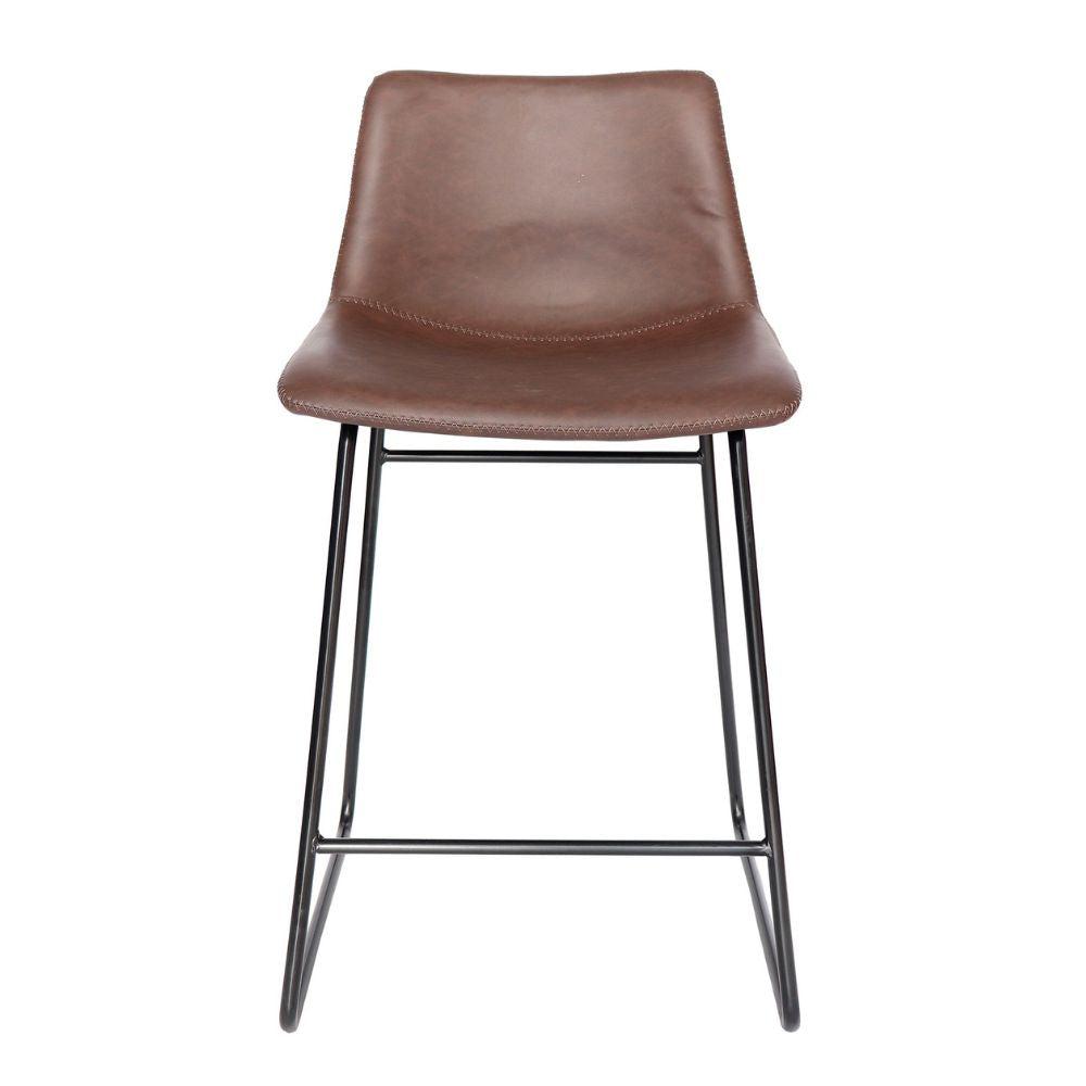 Banco alto Offiho Stanza con asiento y respaldo tapizados en café y estructura tubular negra