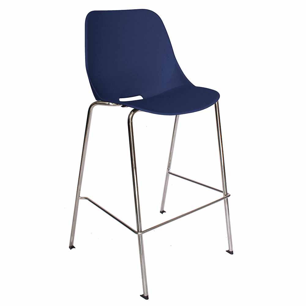 Banco alto Offiho Quick con asiento y respaldo en polipropileno y estructura de acero tubular cromado.