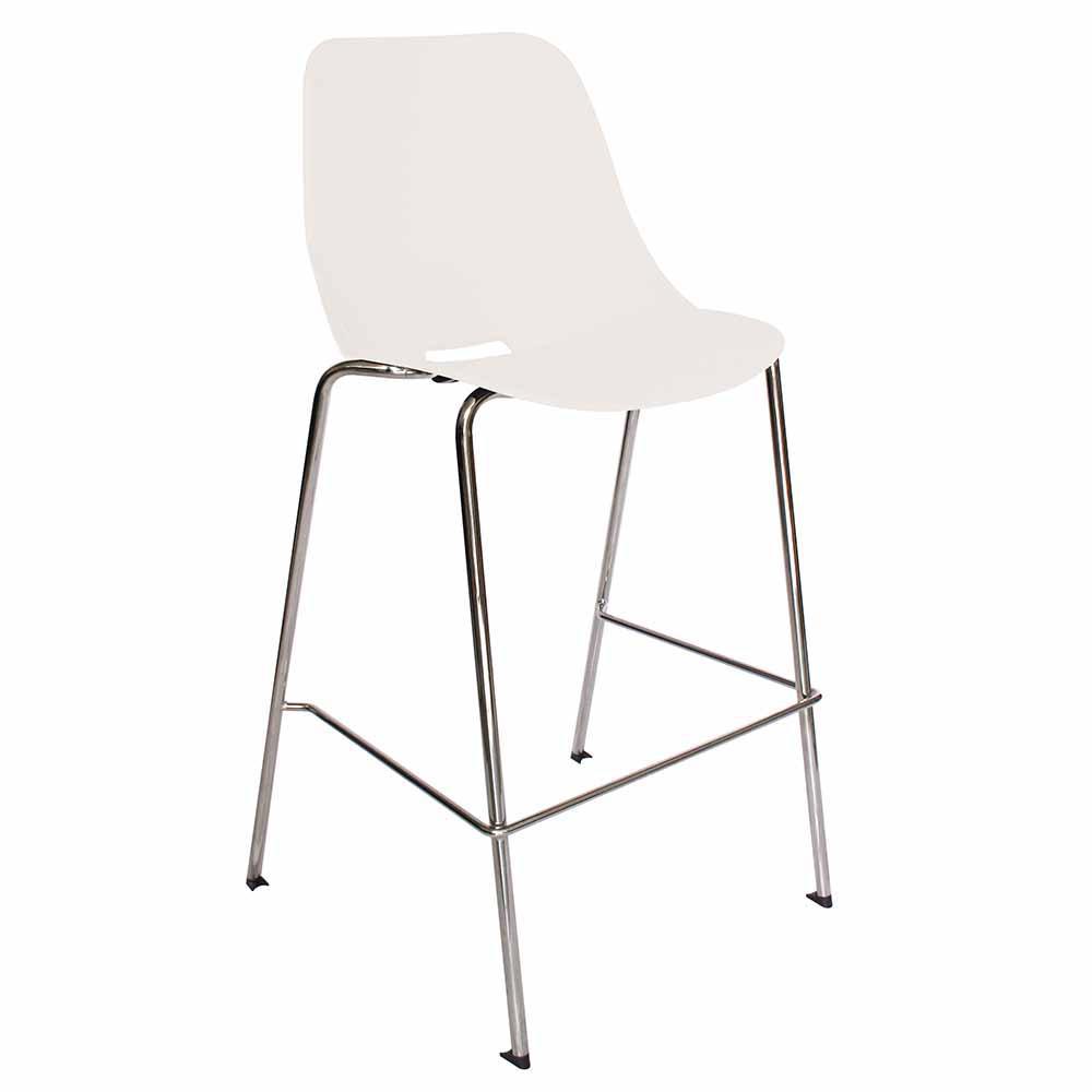 Banco alto Offiho Quick con asiento y respaldo en polipropileno y estructura de acero tubular cromado.