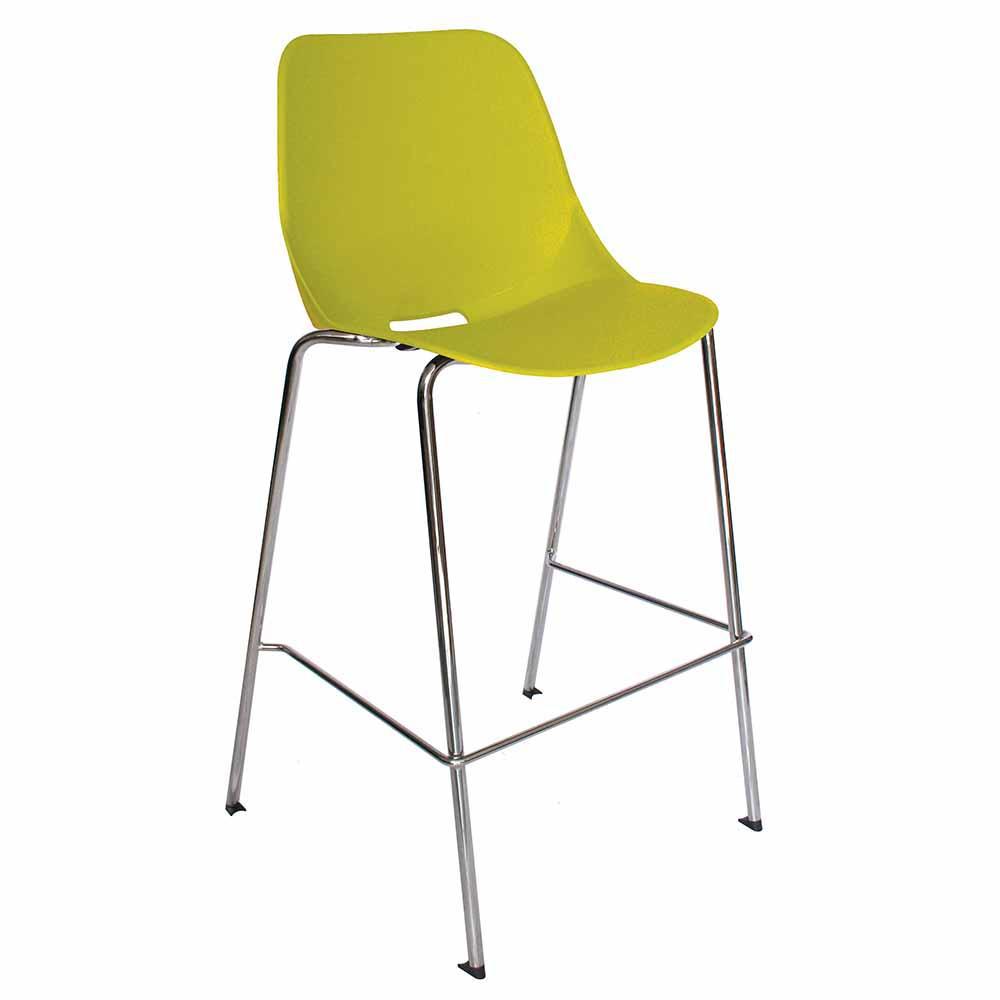 Banco alto Offiho Quick con asiento y respaldo en polipropileno y estructura de acero tubular cromado.
