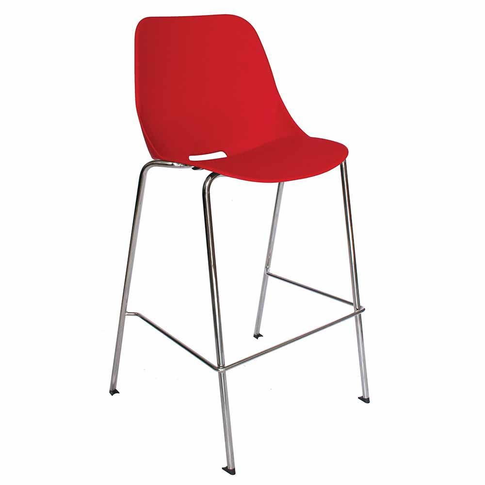 Banco alto Offiho Quick con asiento y respaldo en polipropileno y estructura de acero tubular cromado.