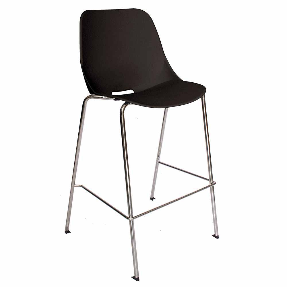 Banco alto Offiho Quick con asiento y respaldo en polipropileno y estructura de acero tubular cromado.