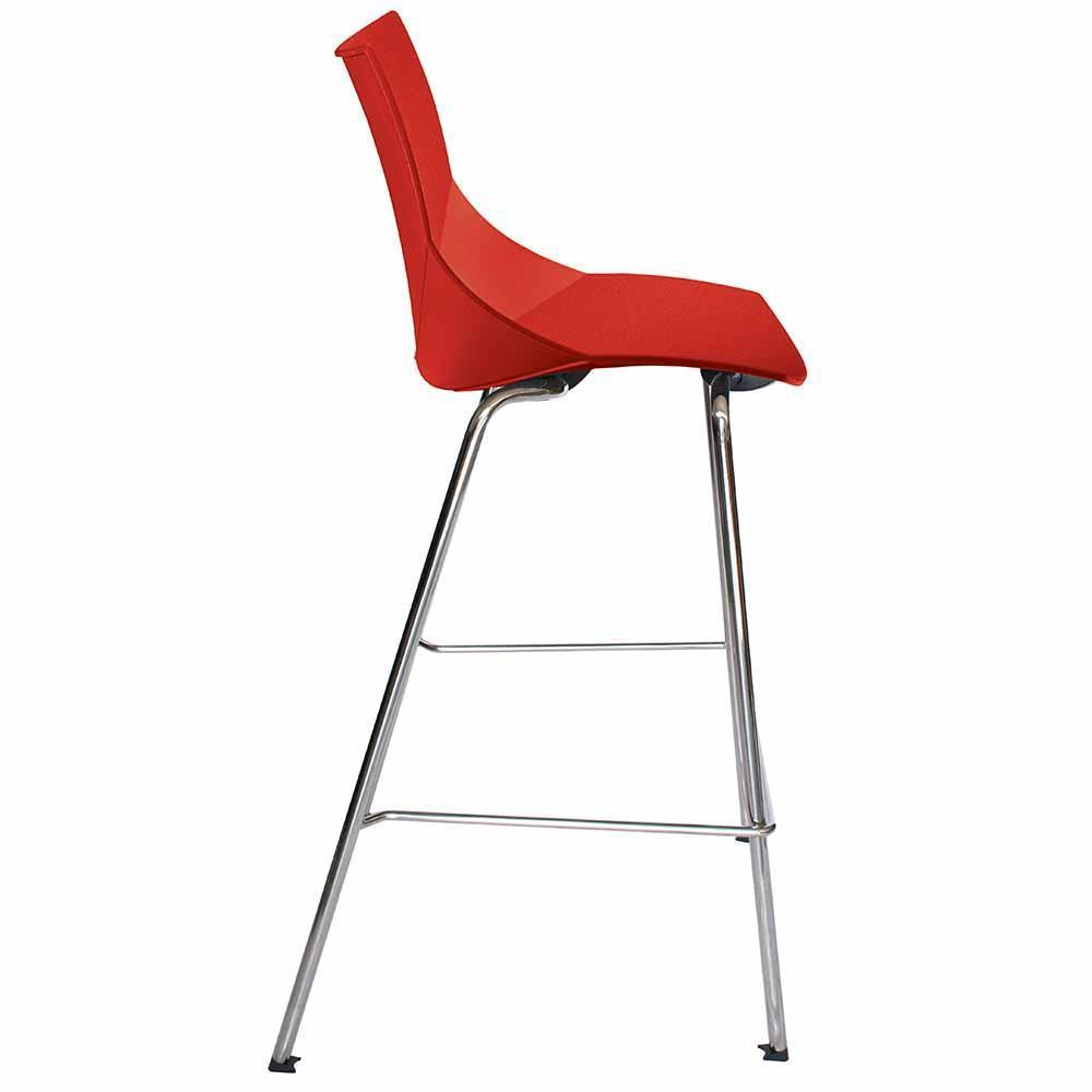 Banco alto Offiho Shell OHV-37 con asiento y respaldo de polipropileno y estructura tubular cromada sin brazos.