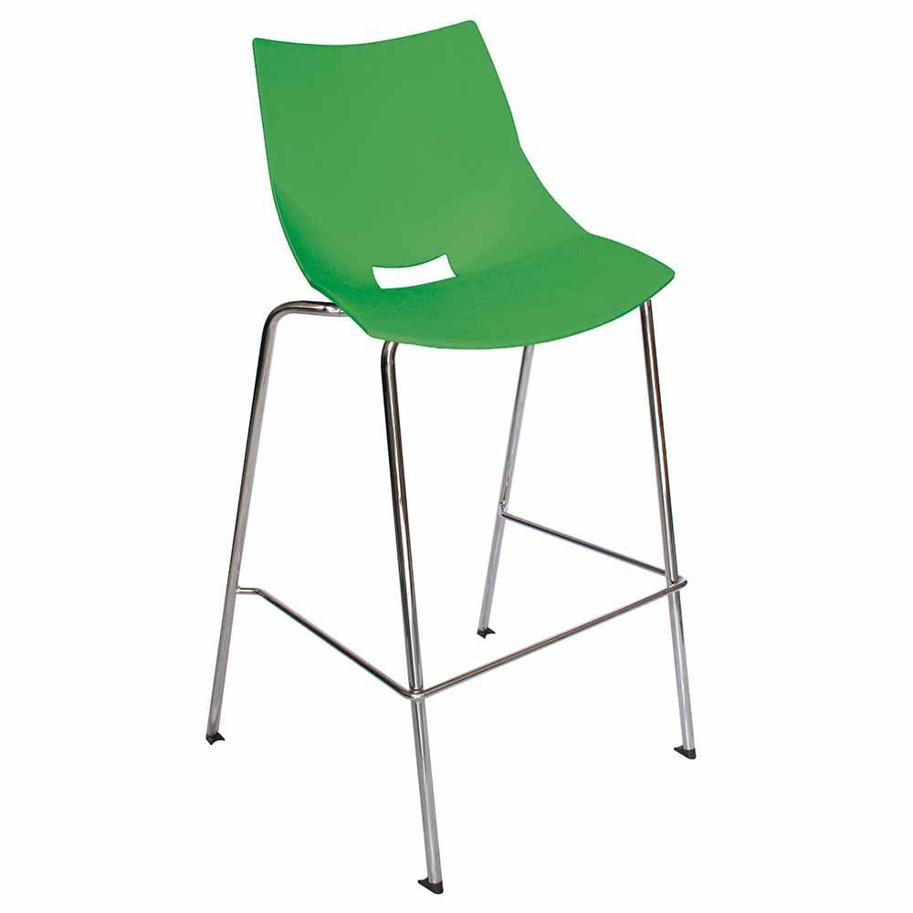 Banco alto Offiho Shell OHV-37 con asiento y respaldo de polipropileno y estructura tubular cromada sin brazos.