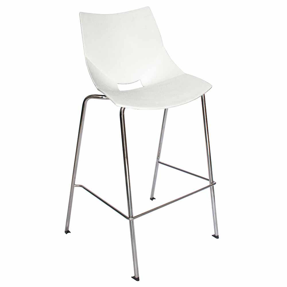 Banco alto Offiho Shell OHV-37 con asiento y respaldo de polipropileno y estructura tubular cromada sin brazos.