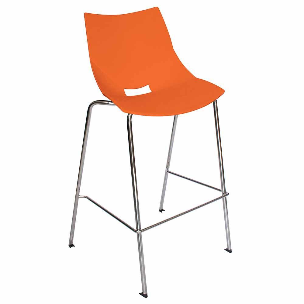 Banco alto Offiho Shell OHV-37 con asiento y respaldo de polipropileno y estructura tubular cromada sin brazos.