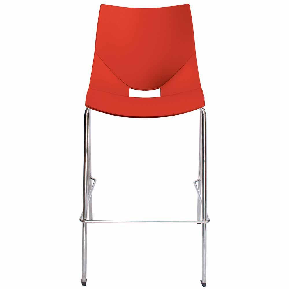 Banco alto Offiho Shell OHV-37 con asiento y respaldo de polipropileno y estructura tubular cromada sin brazos.