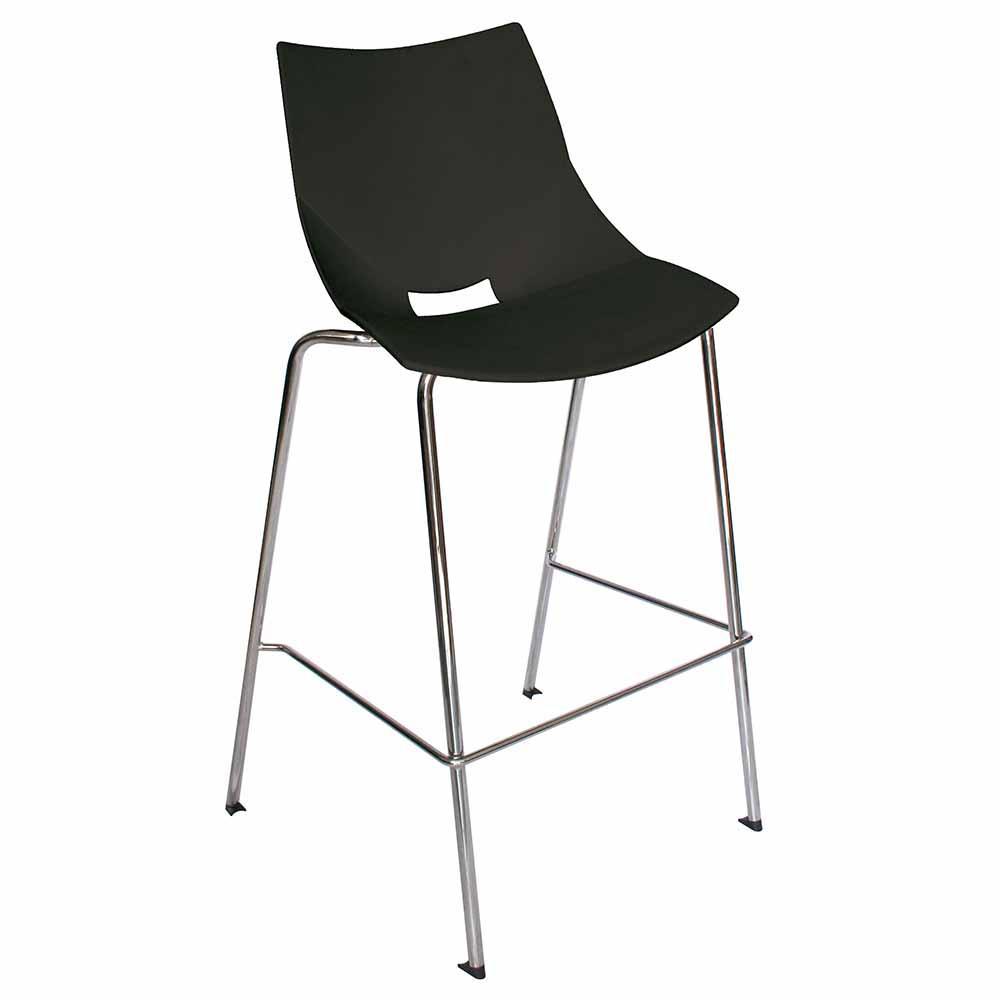 Banco alto Offiho Shell OHV-37 con asiento y respaldo de polipropileno y estructura tubular cromada sin brazos.