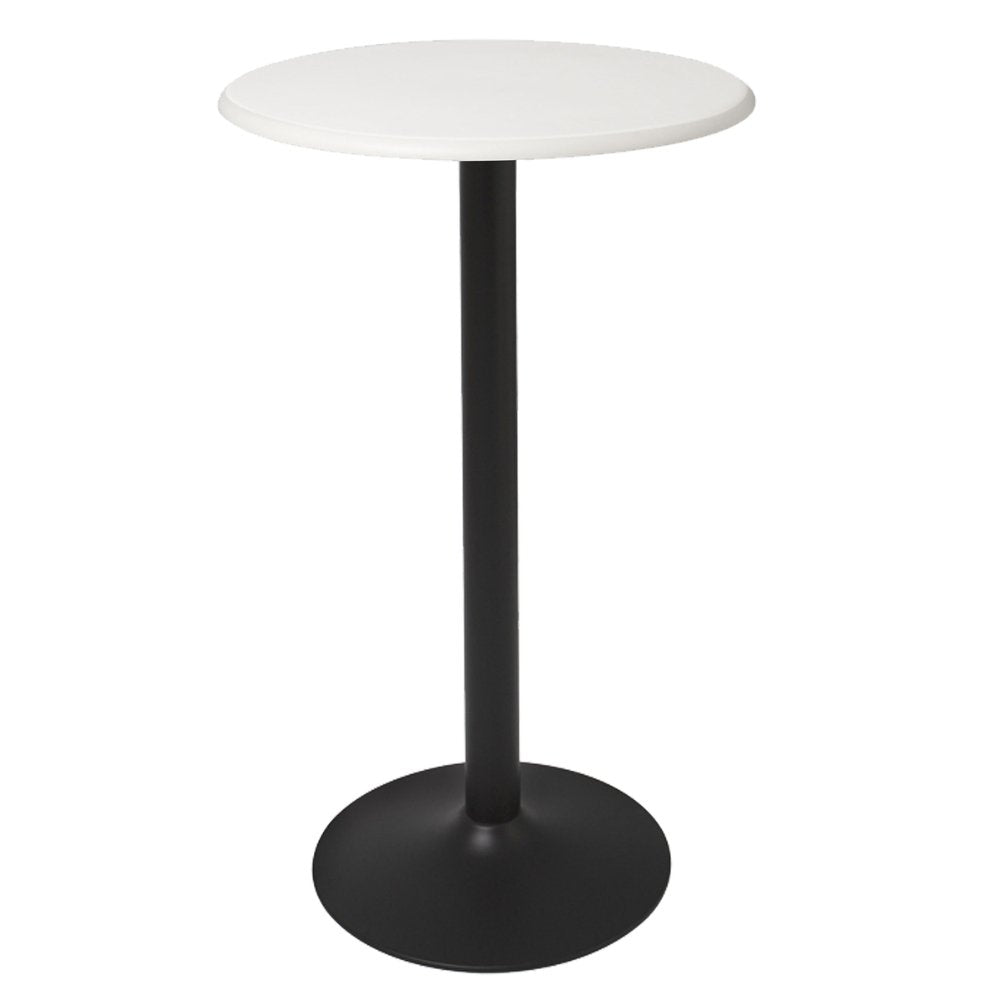 Mesa periquera redonda Offiho Heron-3 con pedestal de acero y cubierta blanca de polipropileno