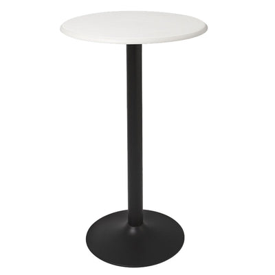 Mesa periquera redonda Offiho Heron-3 con pedestal de acero y cubierta blanca de polipropileno