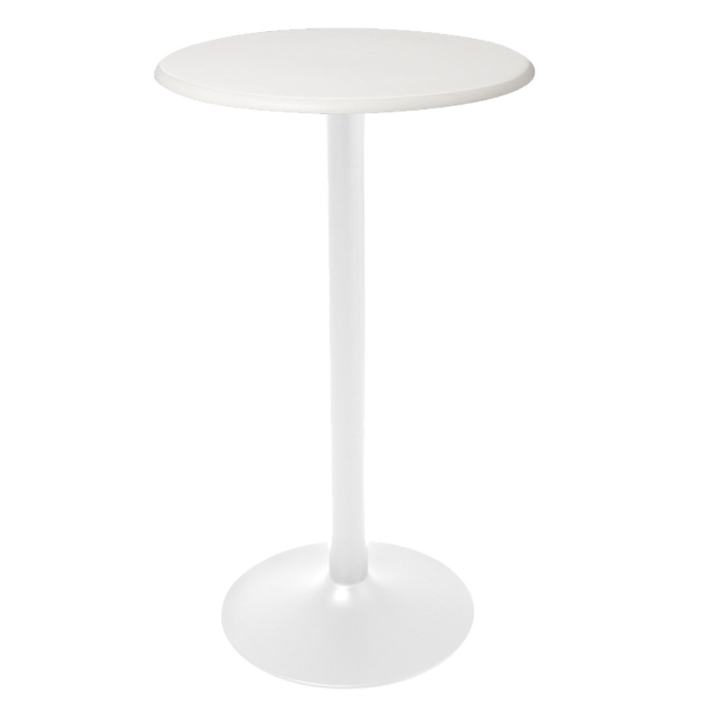 Mesa periquera redonda Offiho Heron-3 con pedestal de acero y cubierta blanca de polipropileno