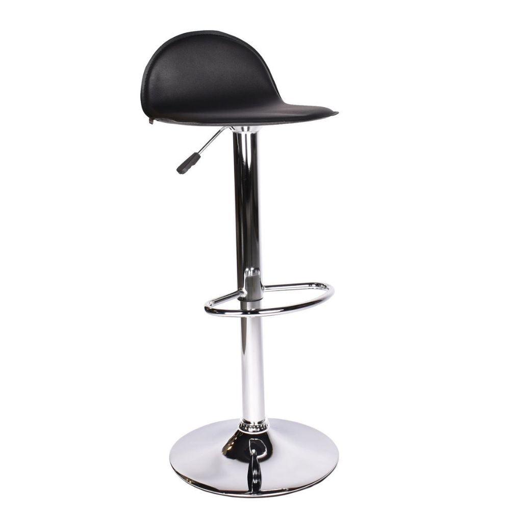 Banco alto Offiho Way OHV-58 negro con base de plato redondo de acero, asiento tapizado y descansapies