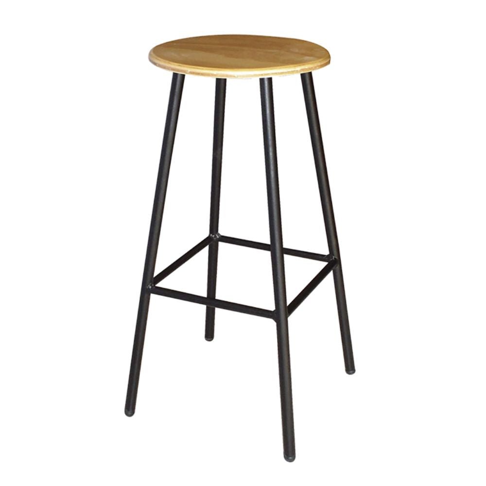 Banco comercial Albar AB-807M con asiento de madera natural y estructura de tubo redondo negro