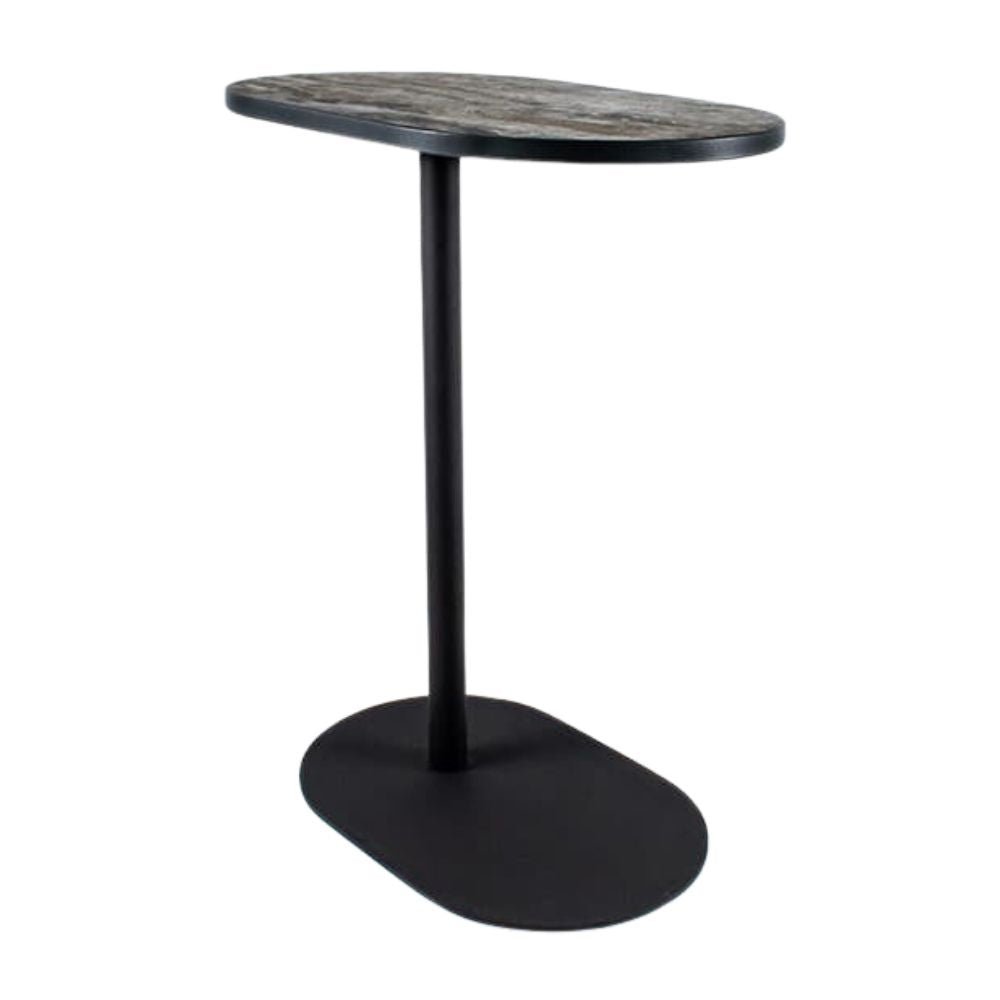 Mesa periquera Requiez Root con base ovalada y cubierta en variedad de materiales y colores