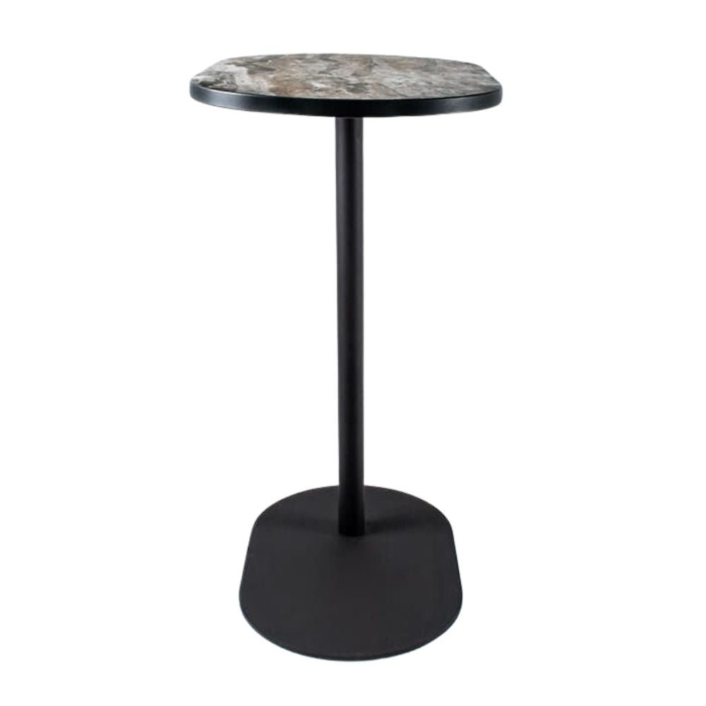 Mesa periquera Requiez Root con base ovalada y cubierta en variedad de materiales y colores