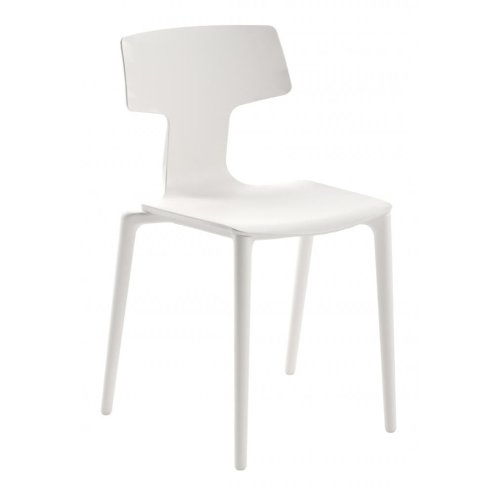 Silla comercial Colos Split apilable con asiento y respaldo de polipropileno sobre estructura de acero cromado