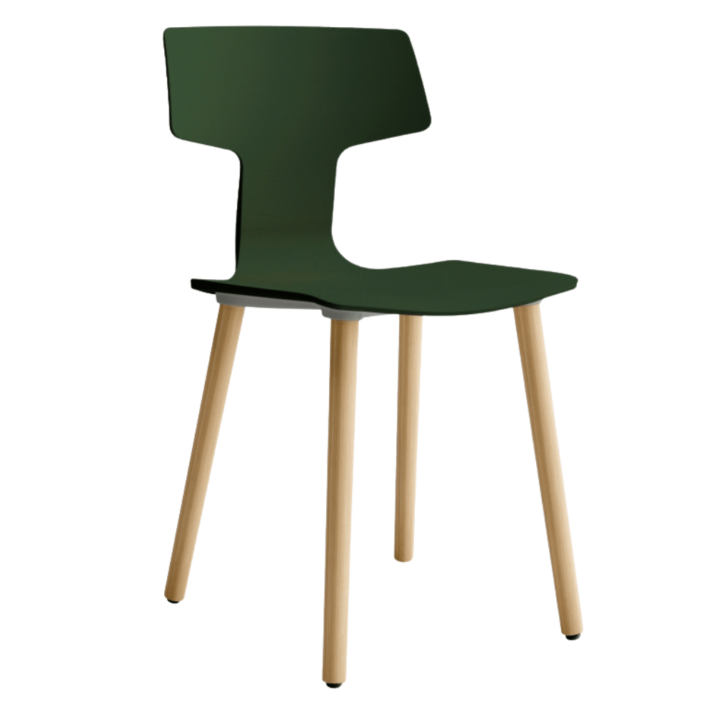 Silla comercial Colos Split GL con concha de polipropileno y patas de madera torneada natural