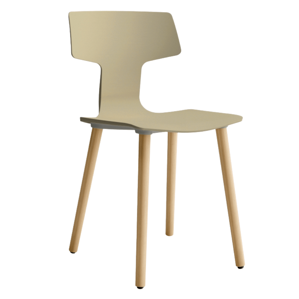 Silla comercial Colos Split GL con concha de polipropileno y patas de madera torneada natural