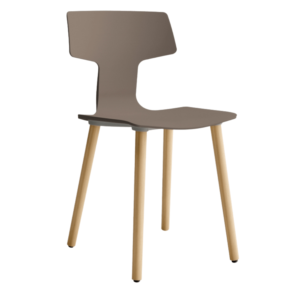 Silla comercial Colos Split GL con concha de polipropileno y patas de madera torneada natural