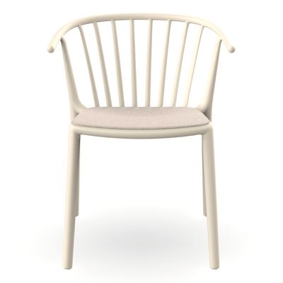 Silla comercial RESOL WOODY con brazos y asiento tapizado en Sunbrella