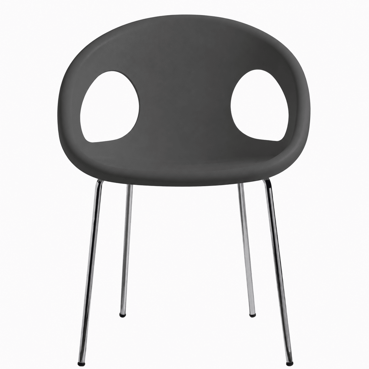 Silla comercial reciclable Labenze Drop con cuerpo de tecnopolímero y patas tubulares de acero cromado
