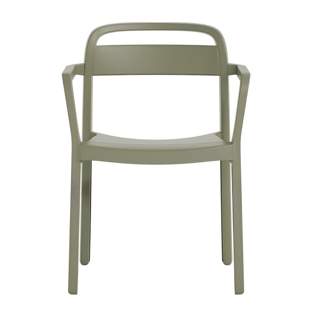 Silla comercial Resol June con brazos en polipropileno reciclable, apilable