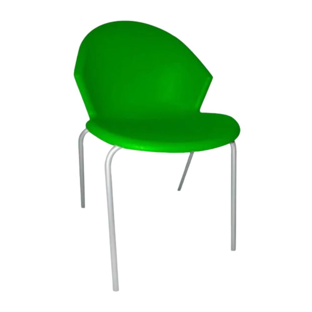 Silla Albar PL-50 con asiento de polipropileno y estructura tubular redonda de acero color aluminio, estibable