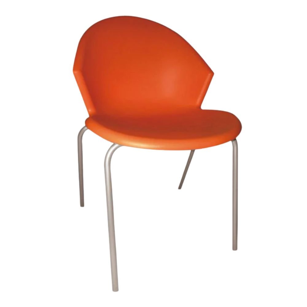 Silla Albar PL-50 con asiento de polipropileno y estructura tubular redonda de acero color aluminio, estibable