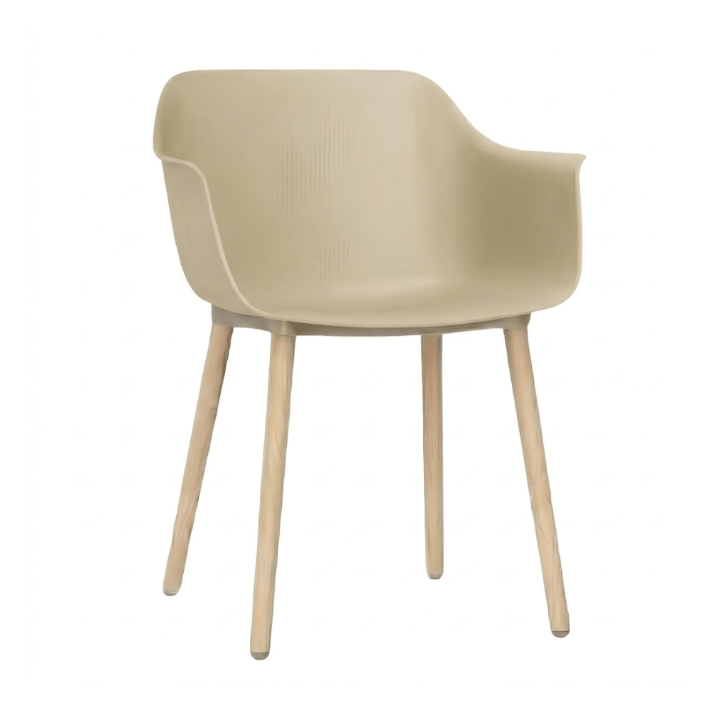 Silla comercial Resol Shape con asiento en polipropileno con fibra de vidrio y patas de madera