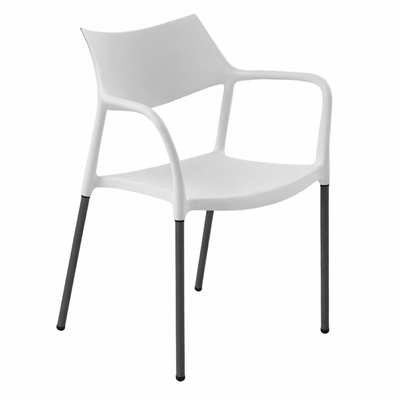 Silla comercial Resol Splash Bar con brazos, cuerpo en fibra de vidrio y patas de acero, apilable