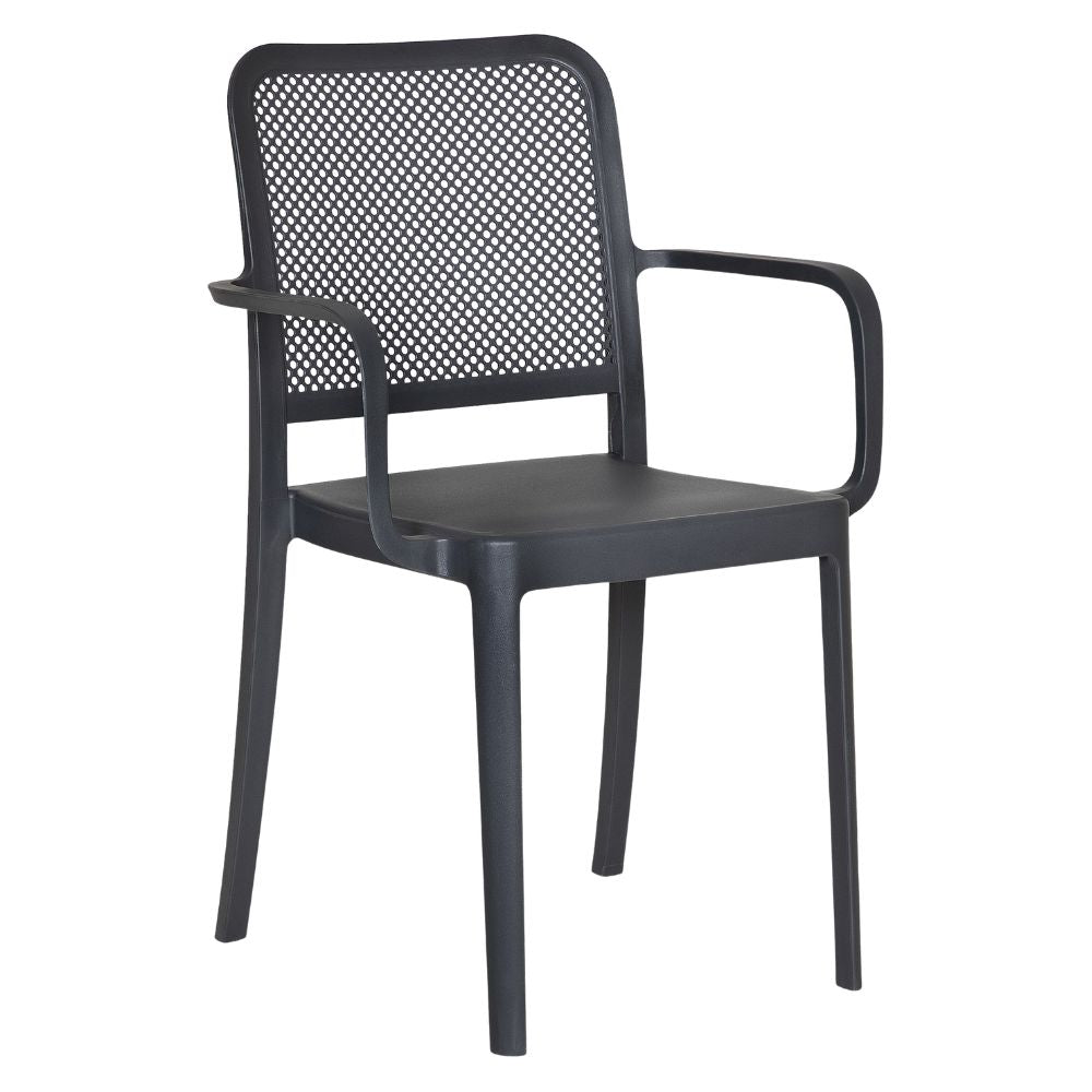 Silla comercial Albar AR-401B con brazos, de polipropileno para terraza, apilable