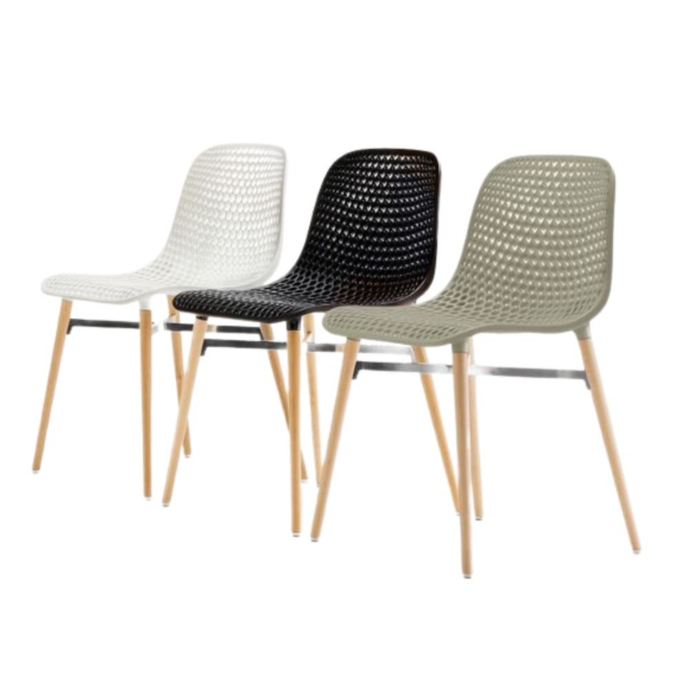 Silla comercial Infiniti Next con asiento y respaldo en poliamida y cuatro patas de madera