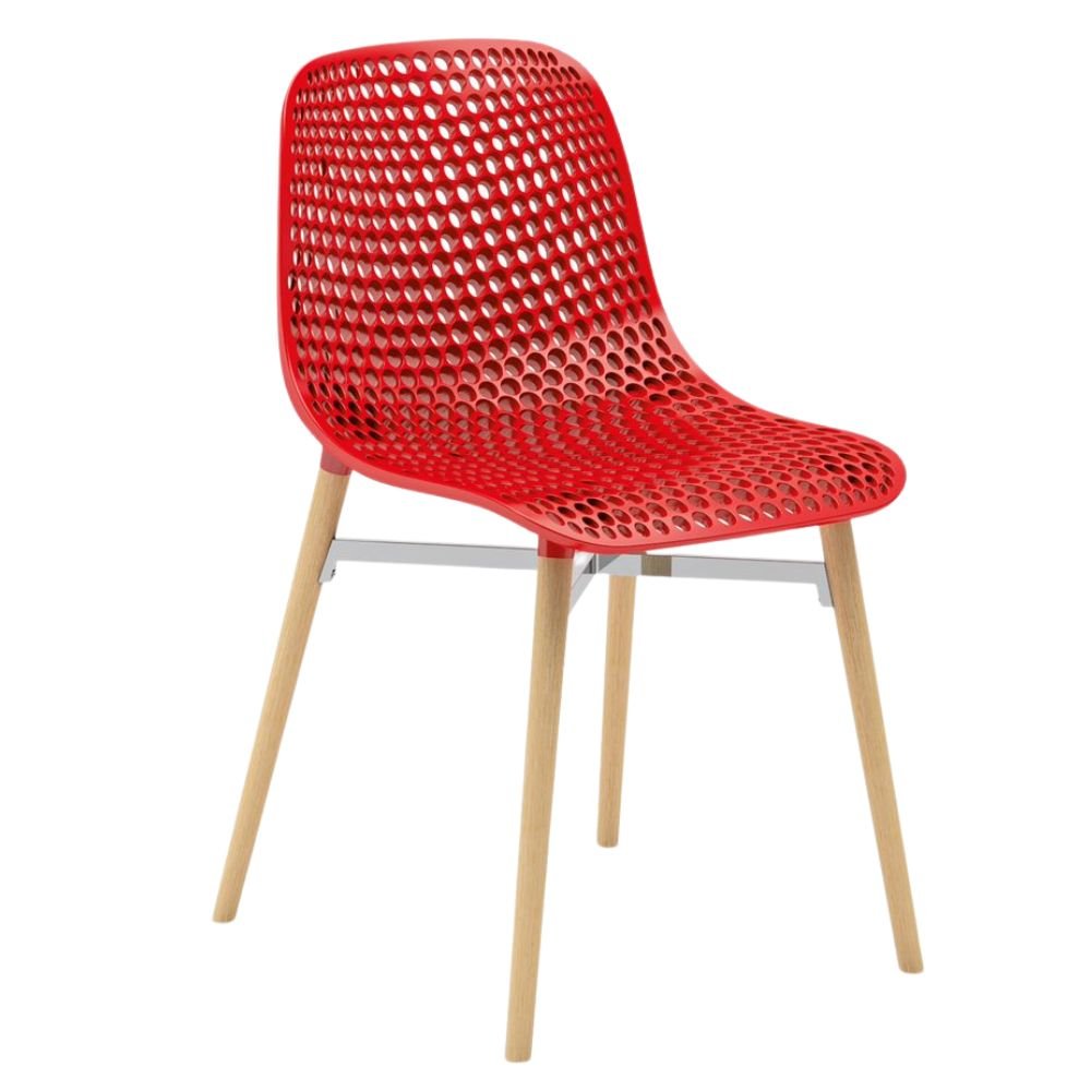 Silla comercial Infiniti Next con asiento y respaldo en poliamida y cuatro patas de madera