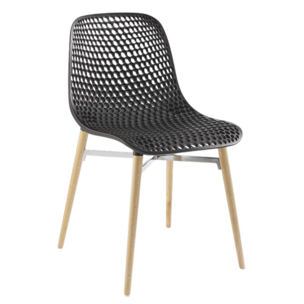 Silla comercial Infiniti Next con asiento y respaldo en poliamida y cuatro patas de madera