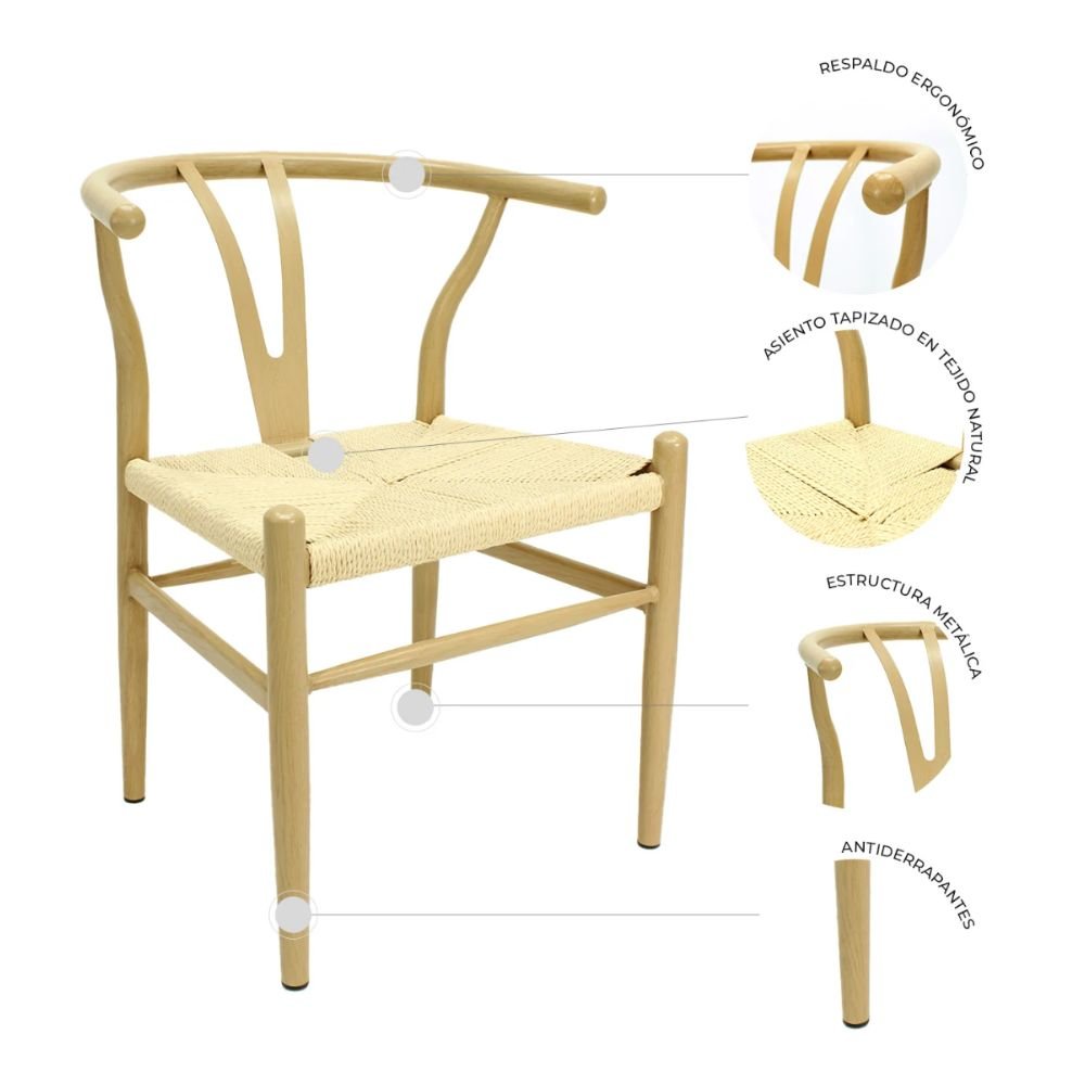 Silla comercial Kingstrong Micerino de metal con asiento en tejido de cuerda trenzada impermeable
